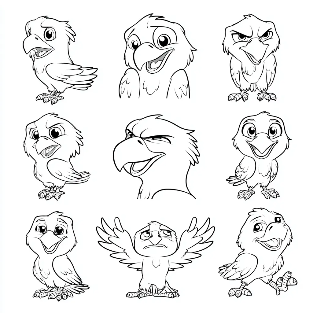 Dibujo de expresiones cartoon de águila para colorear