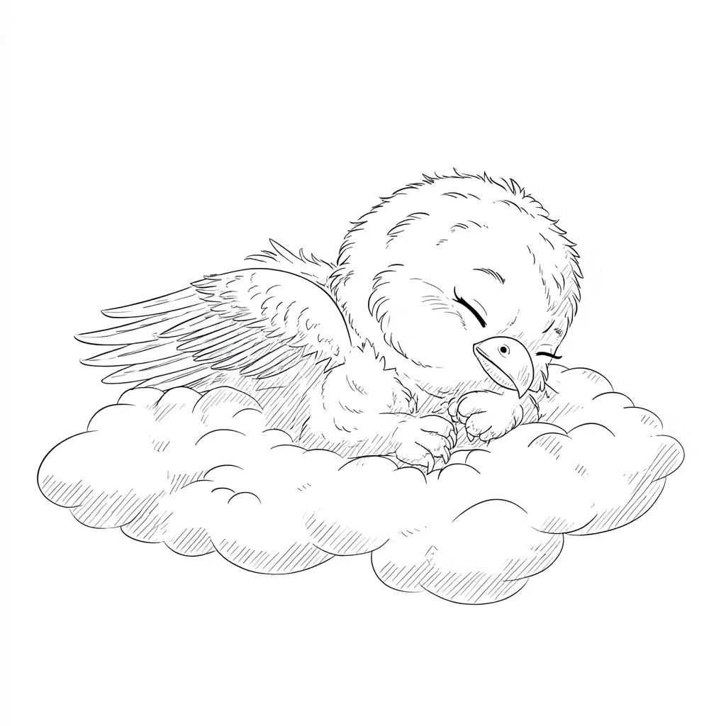 Dibujo de bebé águila dormido para colorear