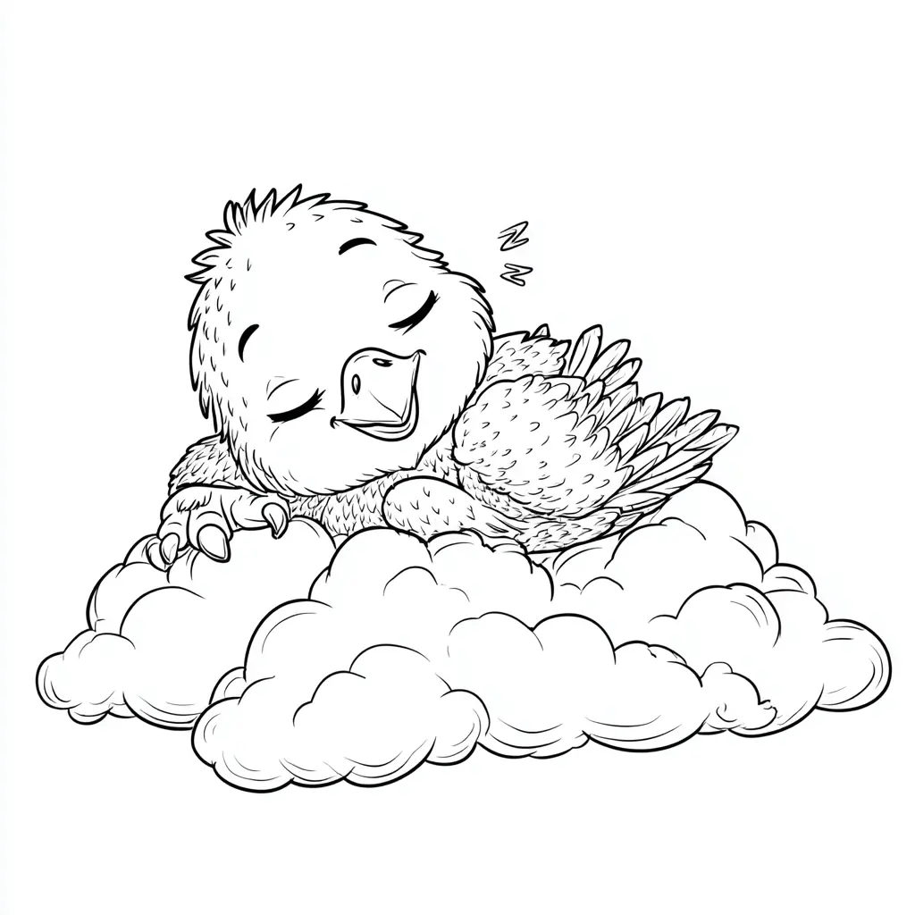 Dibujo de aguilucho dormido en la nube para colorear