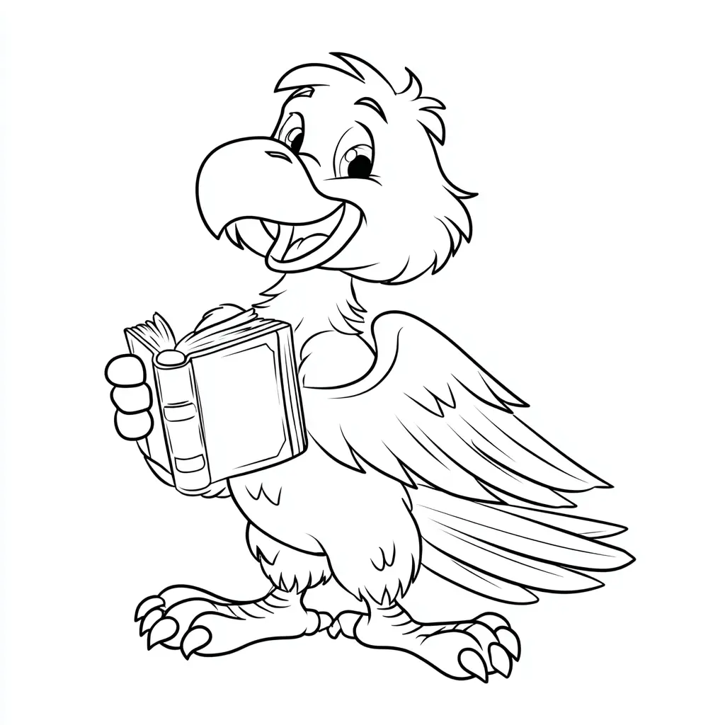 Dibujo de águila cartoon leyendo para colorear