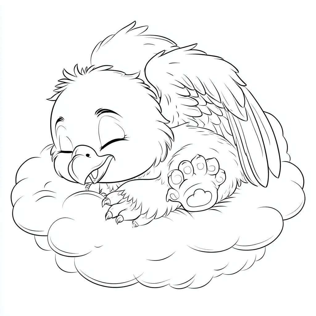 Dibujo de pequeño águila en la nube para colorear
