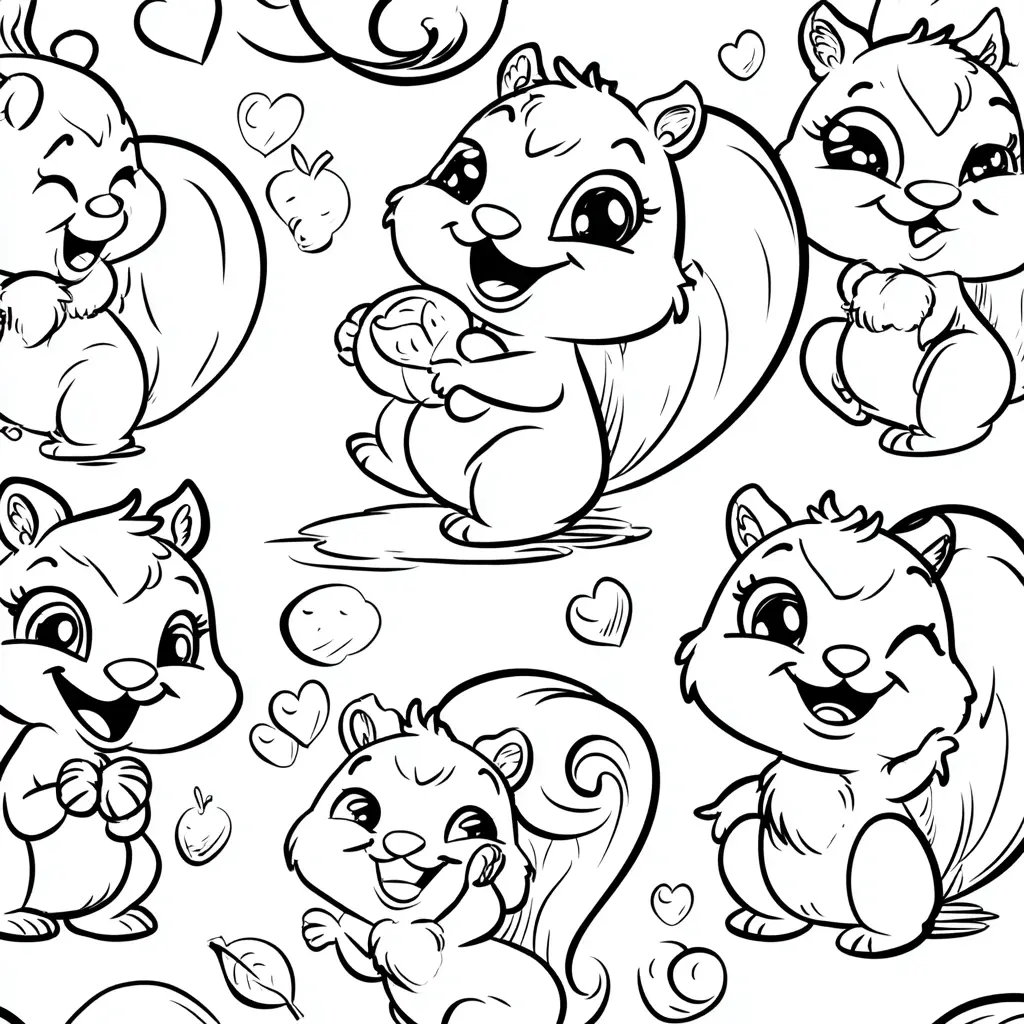Dibujo de escenas de ardillas kawaii para colorear Dibujo de escenas de ardillas kawaii para colorear