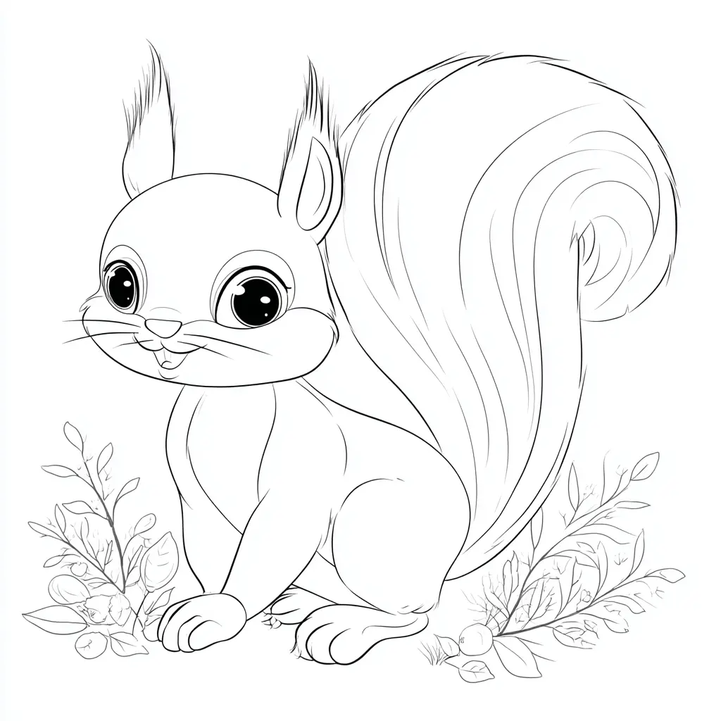 Dibujo de ardilla sobre hojas para colorear Dibujo de ardilla sobre hojas para colorear