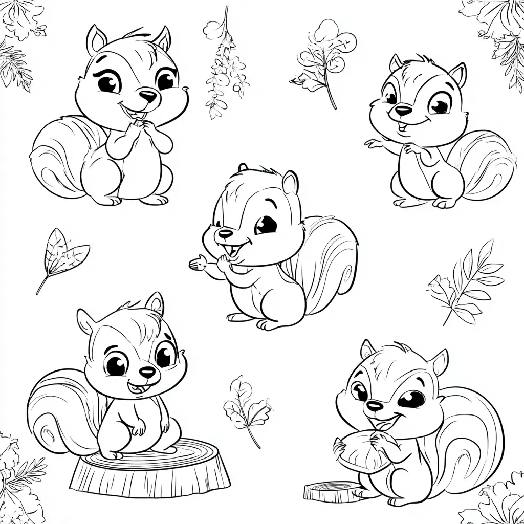 Dibujo de pequeñas ardillas animadas para colorear Dibujo de pequeñas ardillas animadas para colorear