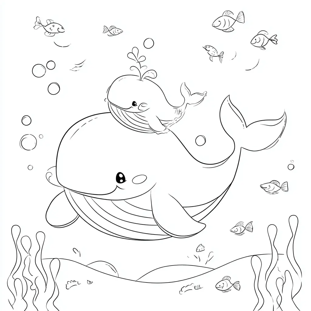 Dibujo de mamá ballena y su bebé para colorear Dibujo de mamá ballena y su bebé para colorear