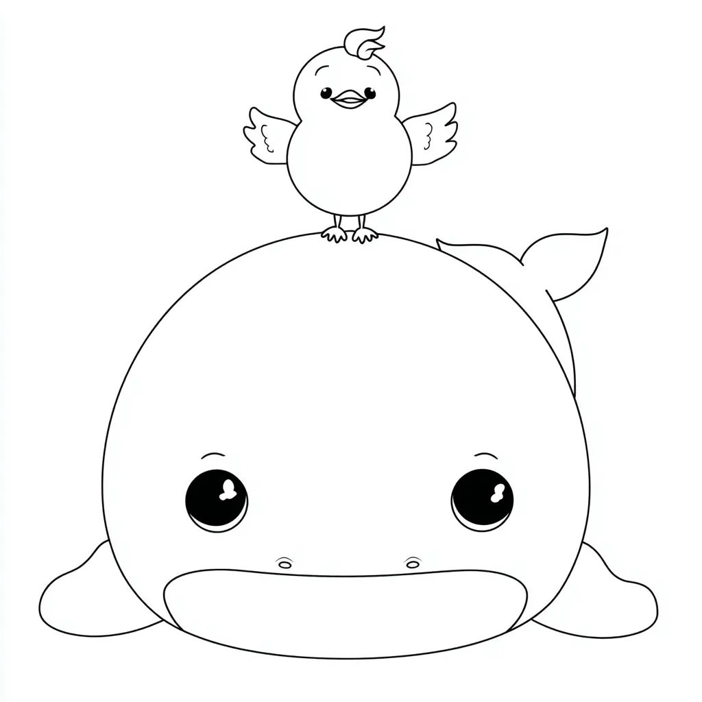Dibujo de el pájaro y la ballena kawaii para colorear Dibujo de el pájaro y la ballena kawaii para colorear