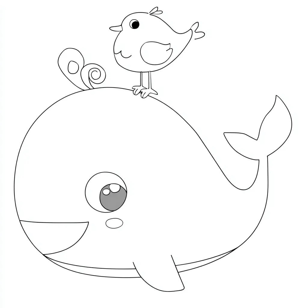 Dibujo de la ballena feliz y el pajarito para colorear Dibujo de la ballena feliz y el pajarito para colorear