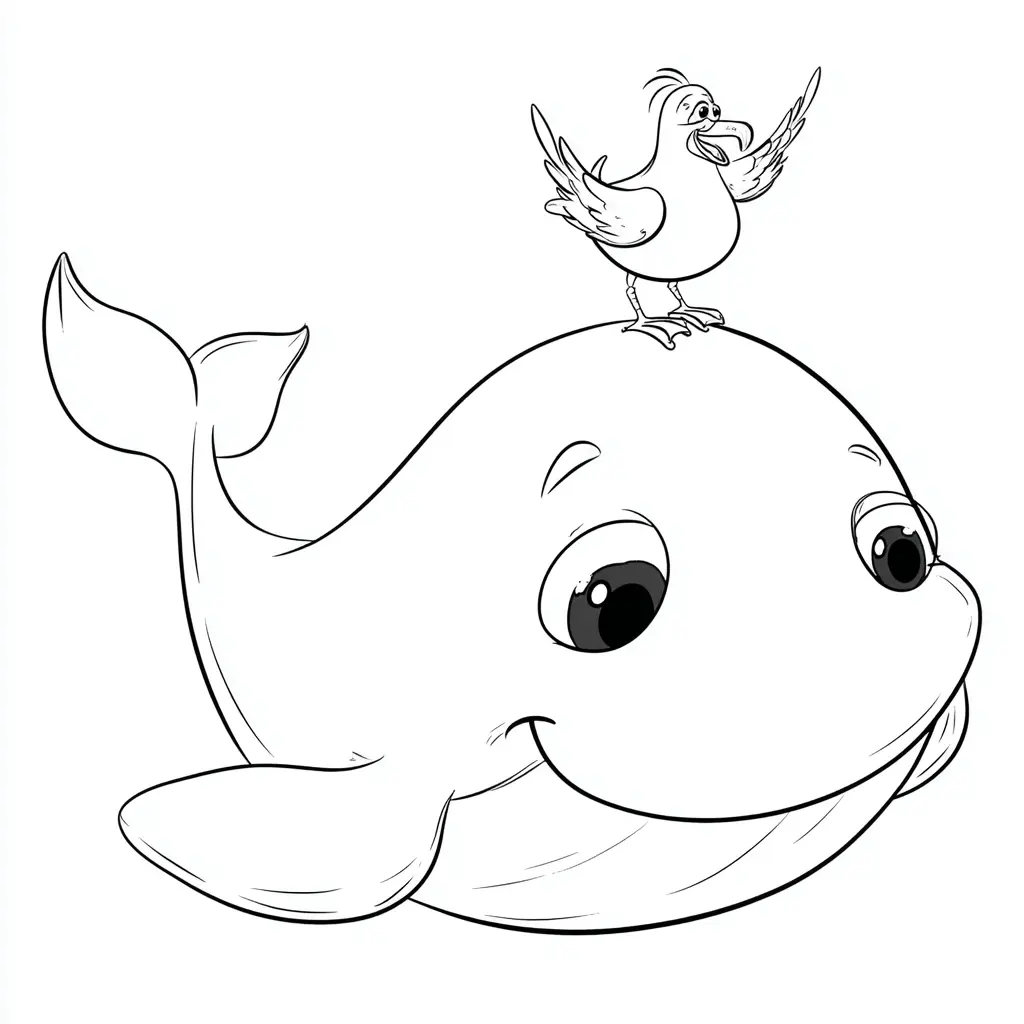 Dibujo de la ballenita y su amiga gaviota para colorear Dibujo de la ballenita y su amiga gaviota para colorear