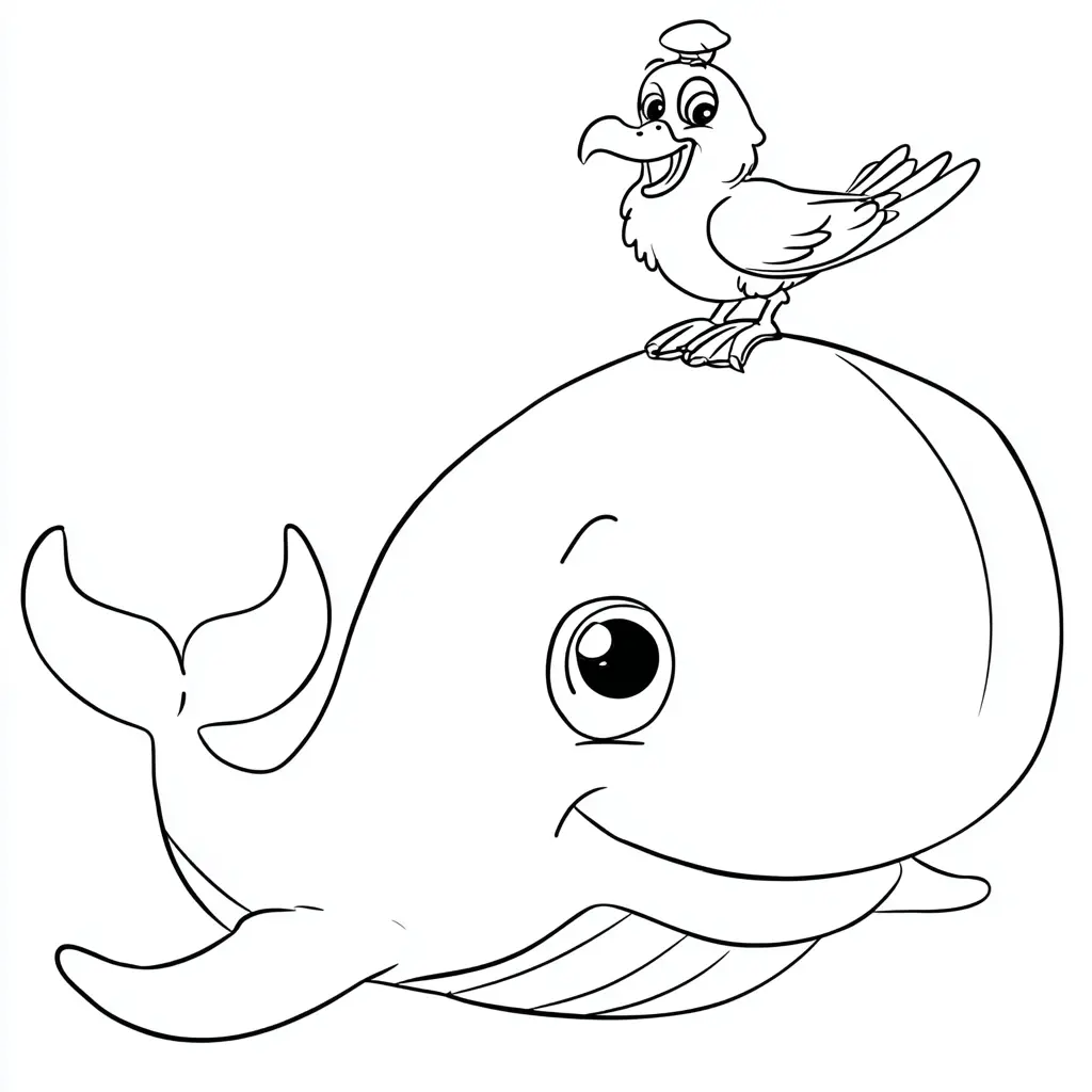 Dibujo de la ballenita y la gaviota para colorear Dibujo de la ballenita y la gaviota para colorear