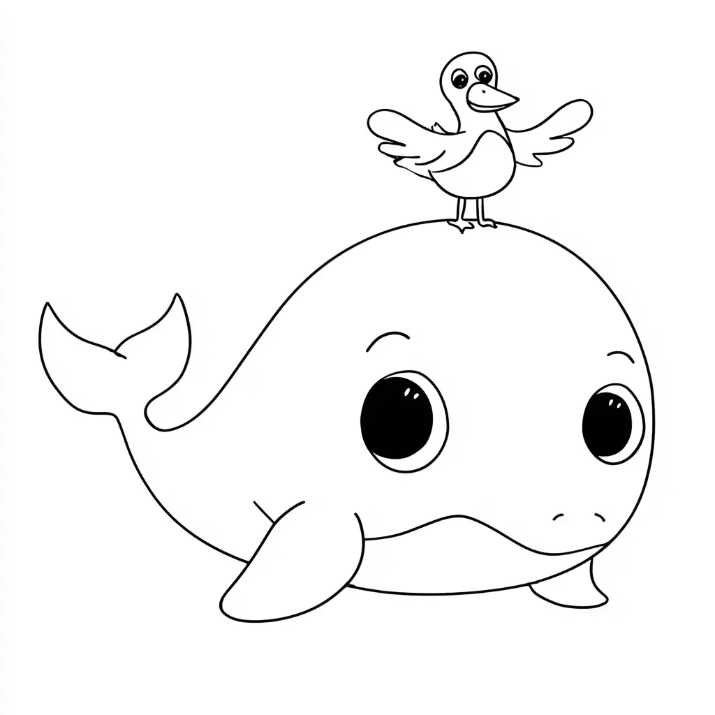 Dibujo de ballena y gaviota fáciles para colorear Dibujo de ballena y gaviota fáciles para colorear