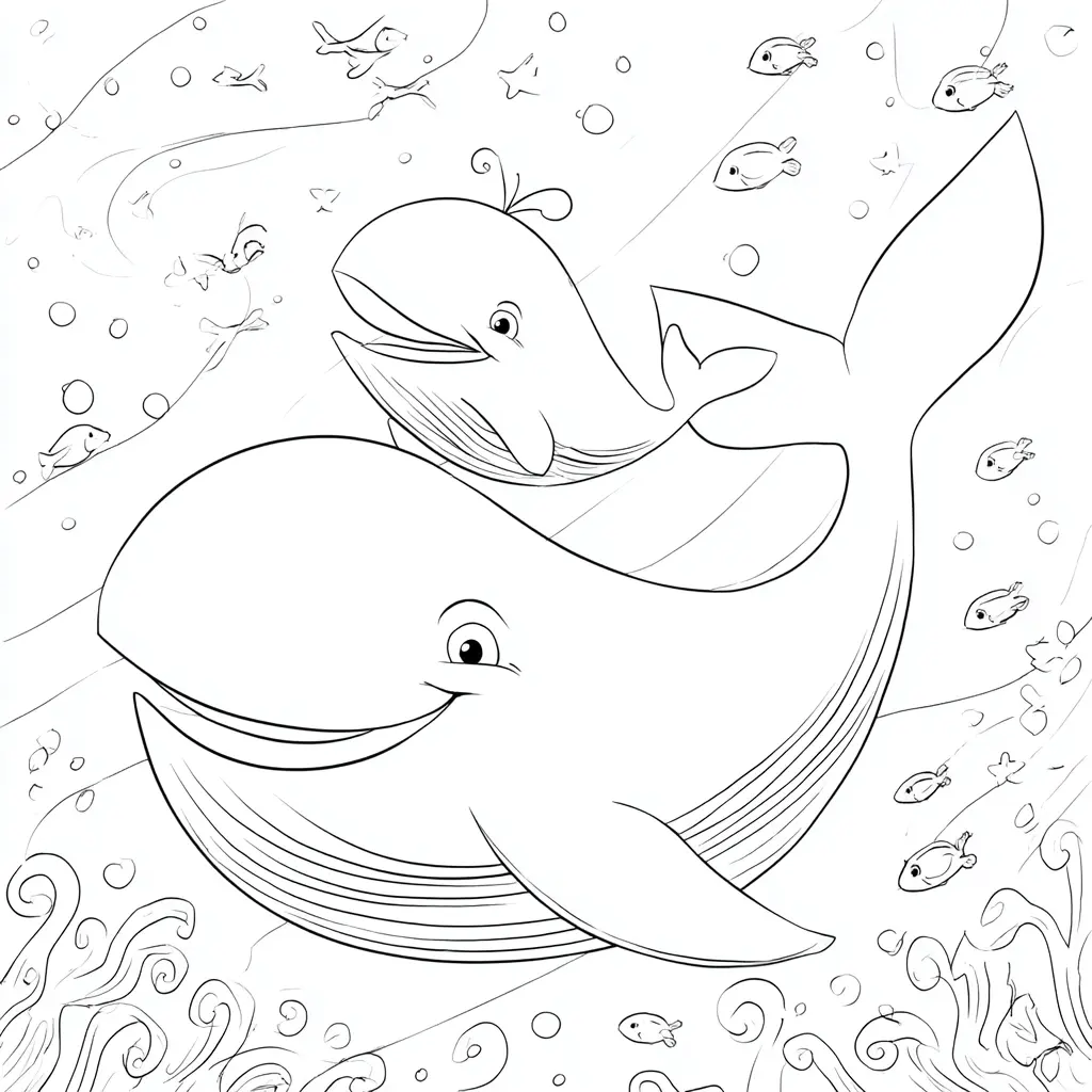 Dibujo de la ballena y el ballenato para colorear Dibujo de la ballena y el ballenato para colorear