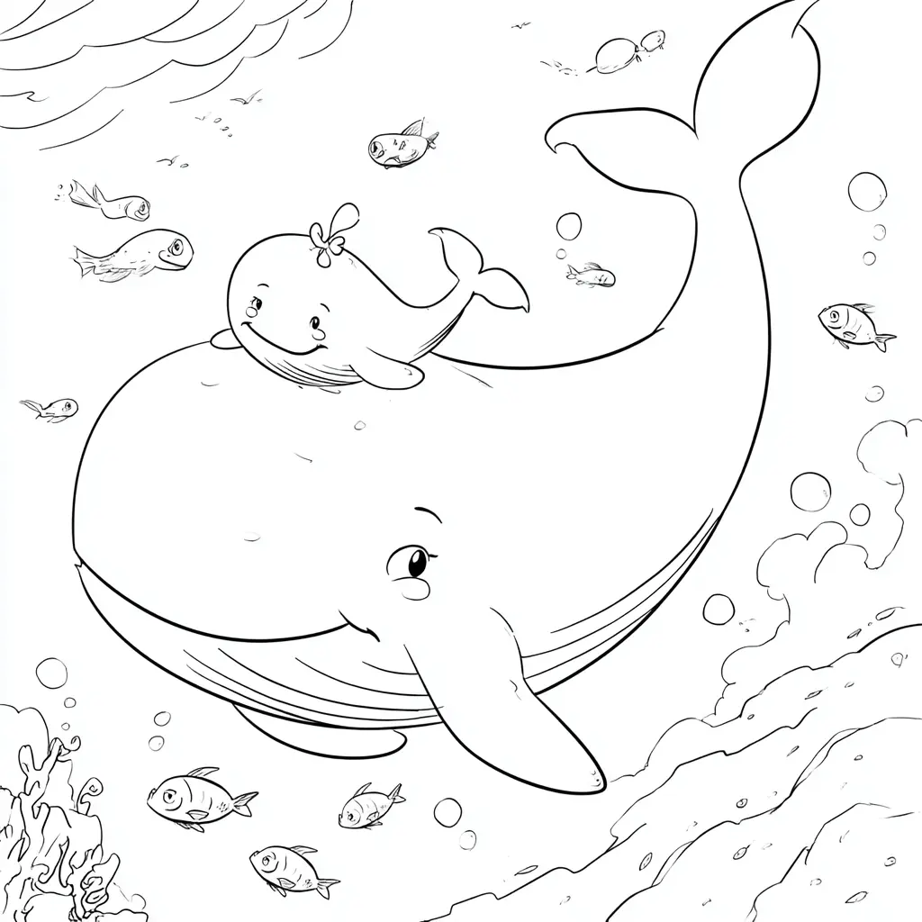 Dibujo de ballena y ballenato felices para colorear Dibujo de ballena y ballenato felices para colorear