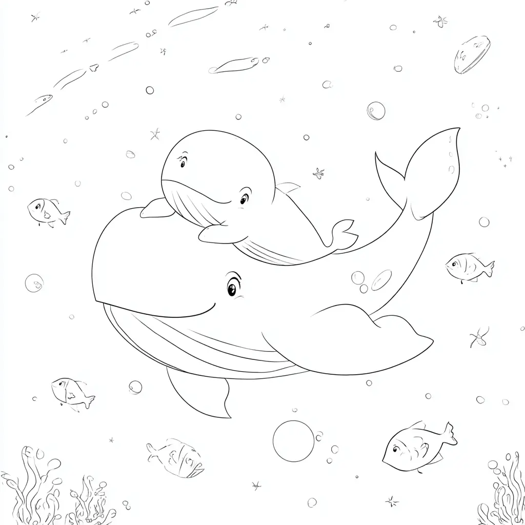 Dibujo de ballenato junto a su mamá para colorear Dibujo de ballenato junto a su mamá para colorear