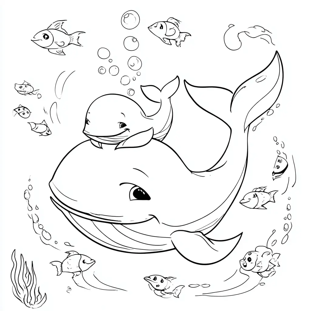 Dibujo de mamá ballena y el ballenato para colorear Dibujo de mamá ballena y el ballenato para colorear
