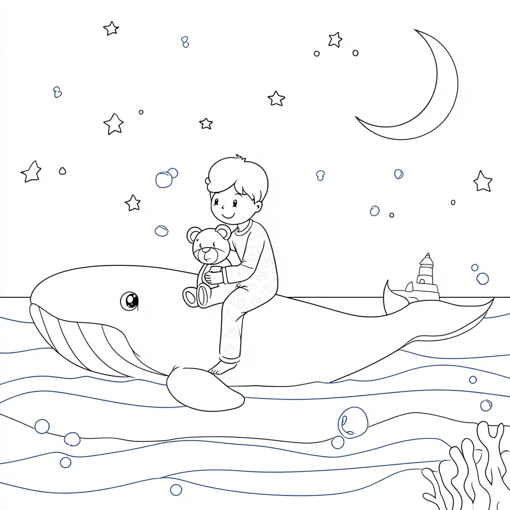 Dibujo de fantasía con una ballena para colorear Dibujo de fantasía con una ballena para colorear