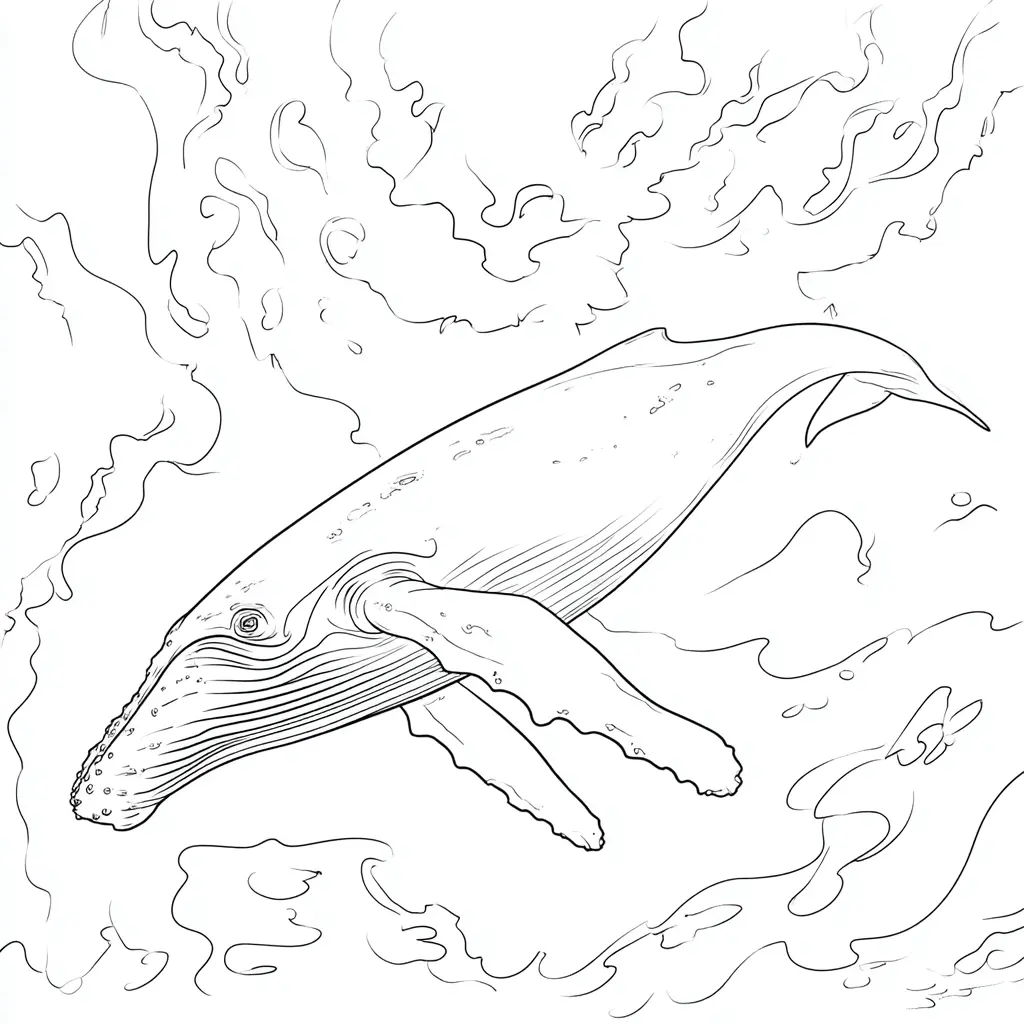 Dibujo de ballena jorobada en el mar para colorear Dibujo de ballena jorobada en el mar para colorear