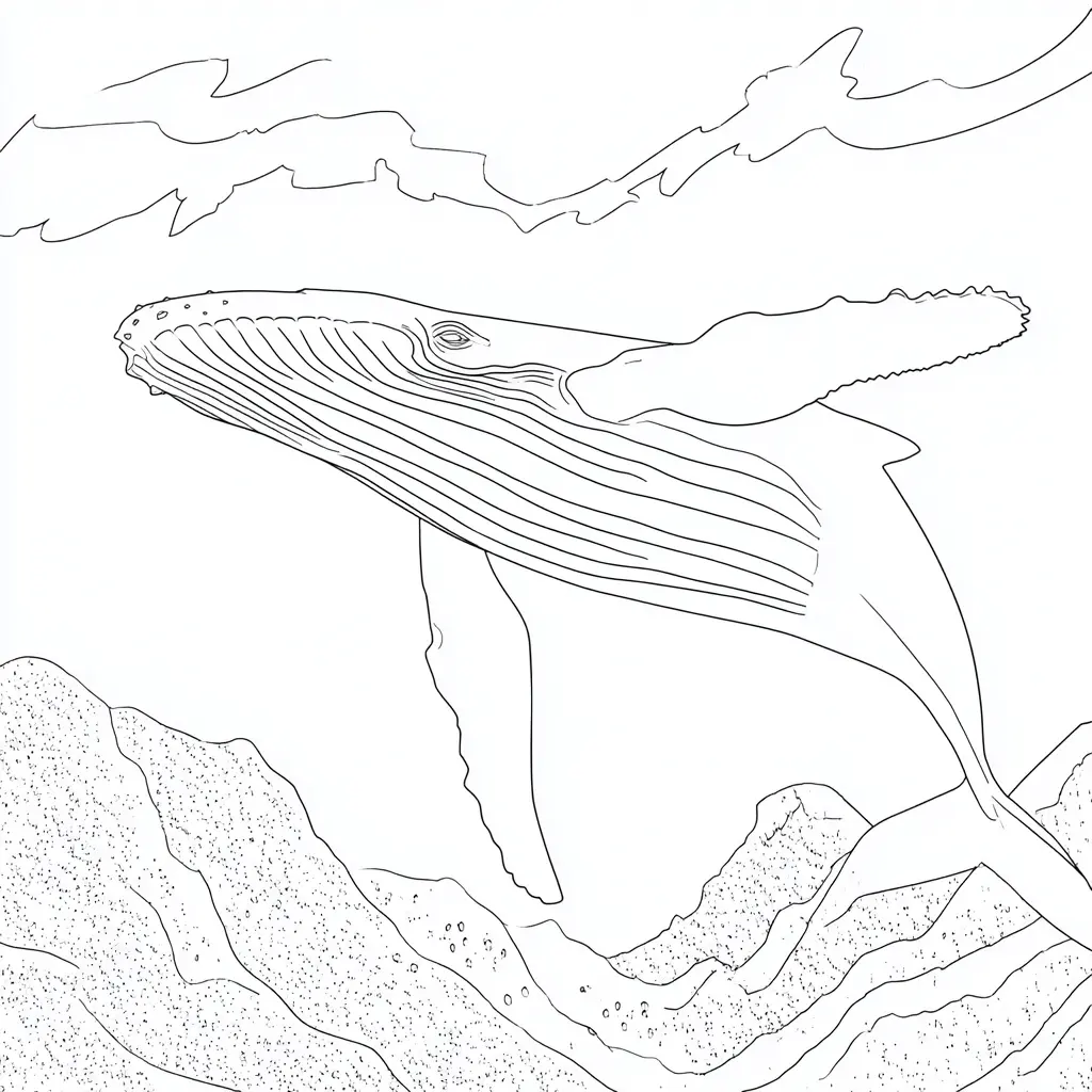 Dibujo de ballena jorobada en el océano para colorear Dibujo de ballena jorobada en el océano para colorear