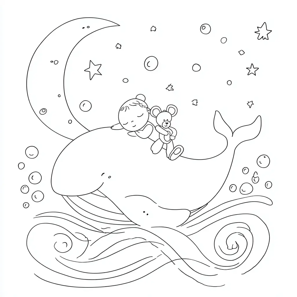 Dibujo de noche mágica con la ballena para colorear Dibujo de noche mágica con la ballena para colorear