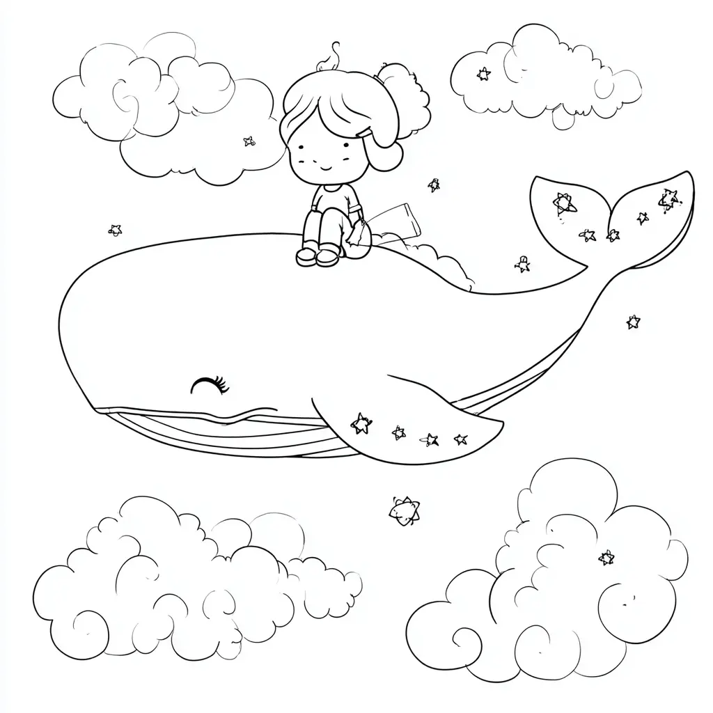 Dibujo de un viaje fantástico en ballena para colorear Dibujo de un viaje fantástico en ballena para colorear