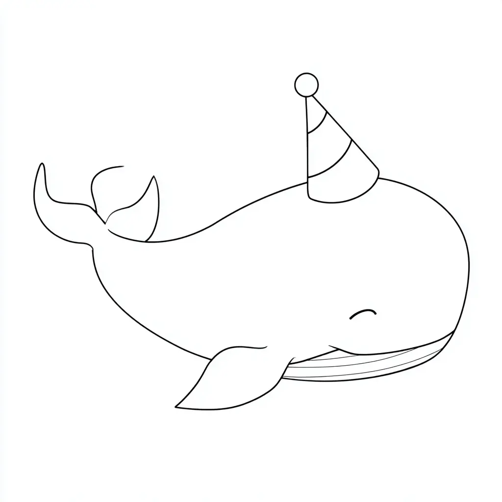 Dibujo de la ballena con gorro de cumpleaños para colorear Dibujo de la ballena con gorro de cumpleaños para colorear
