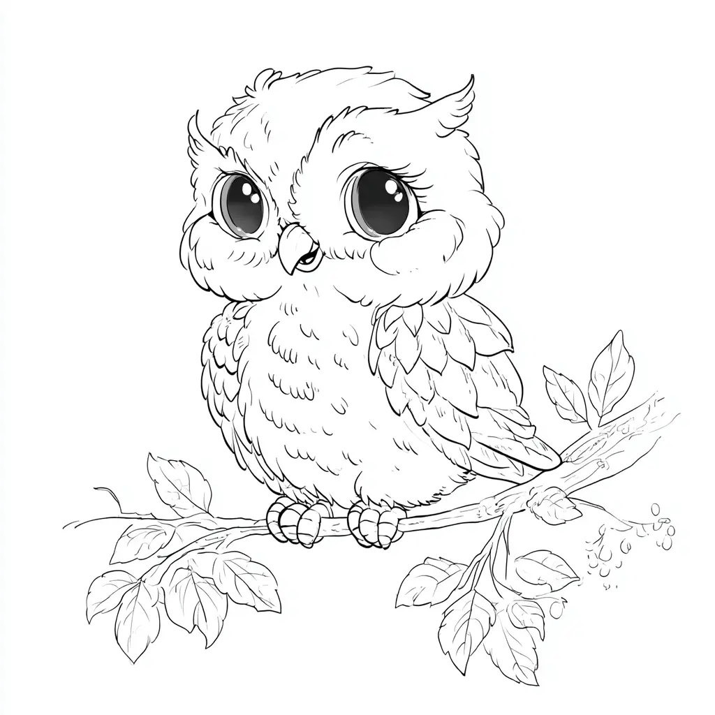 Dibujo de lindo búho sobre una rama para colorear