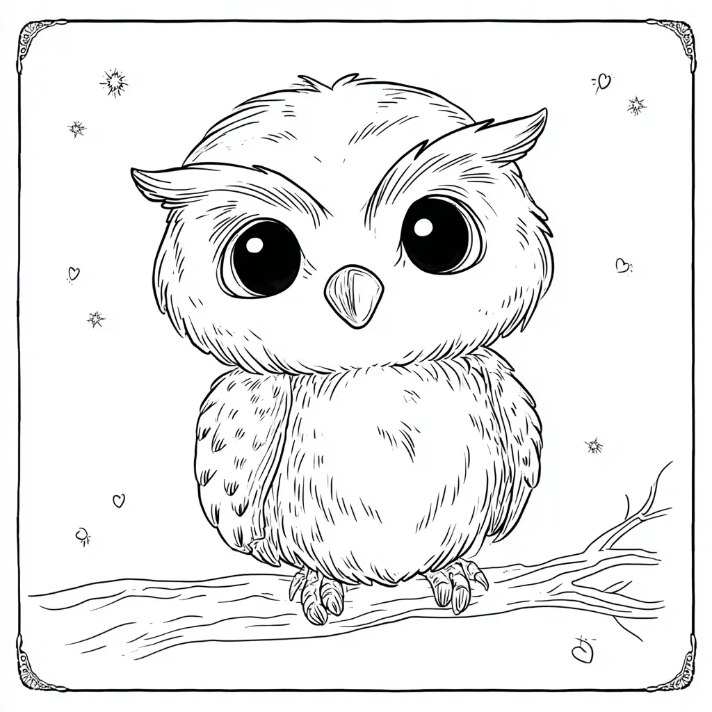 Dibujo de pequeño búho en la noche para colorear