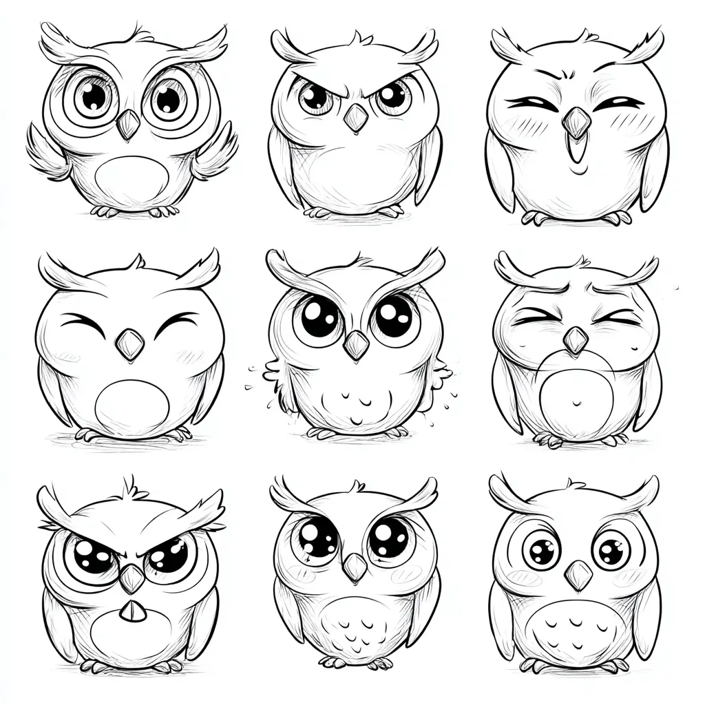 Dibujo de figuras de búhos cartoon para colorear