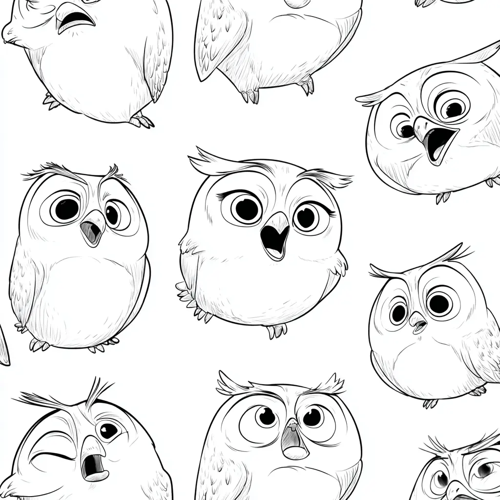 Dibujo de gestos de búhos cartoon para colorear