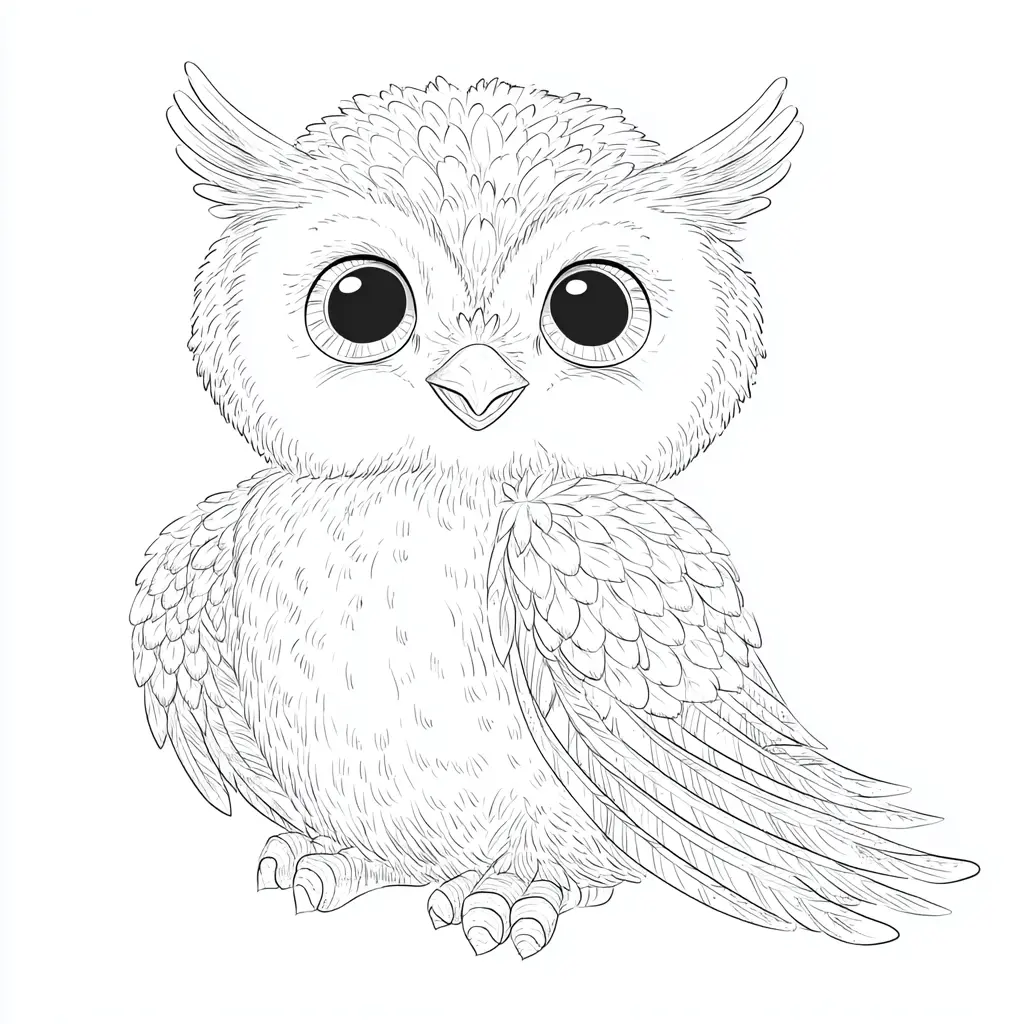Dibujo de búho con textura de plumas para colorear