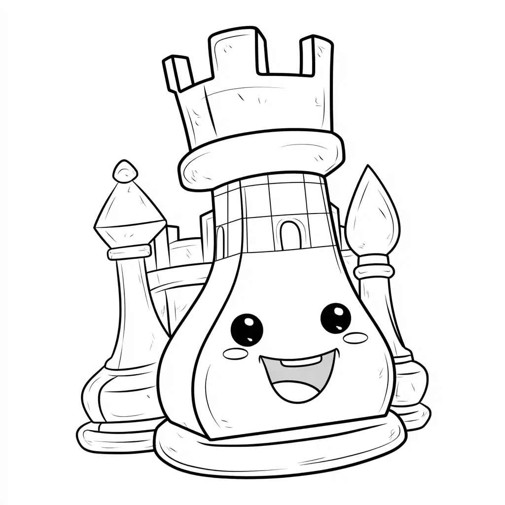Dibujo de castillo de ajedrez kawaii para colorear Dibujo de castillo de ajedrez kawaii para colorear