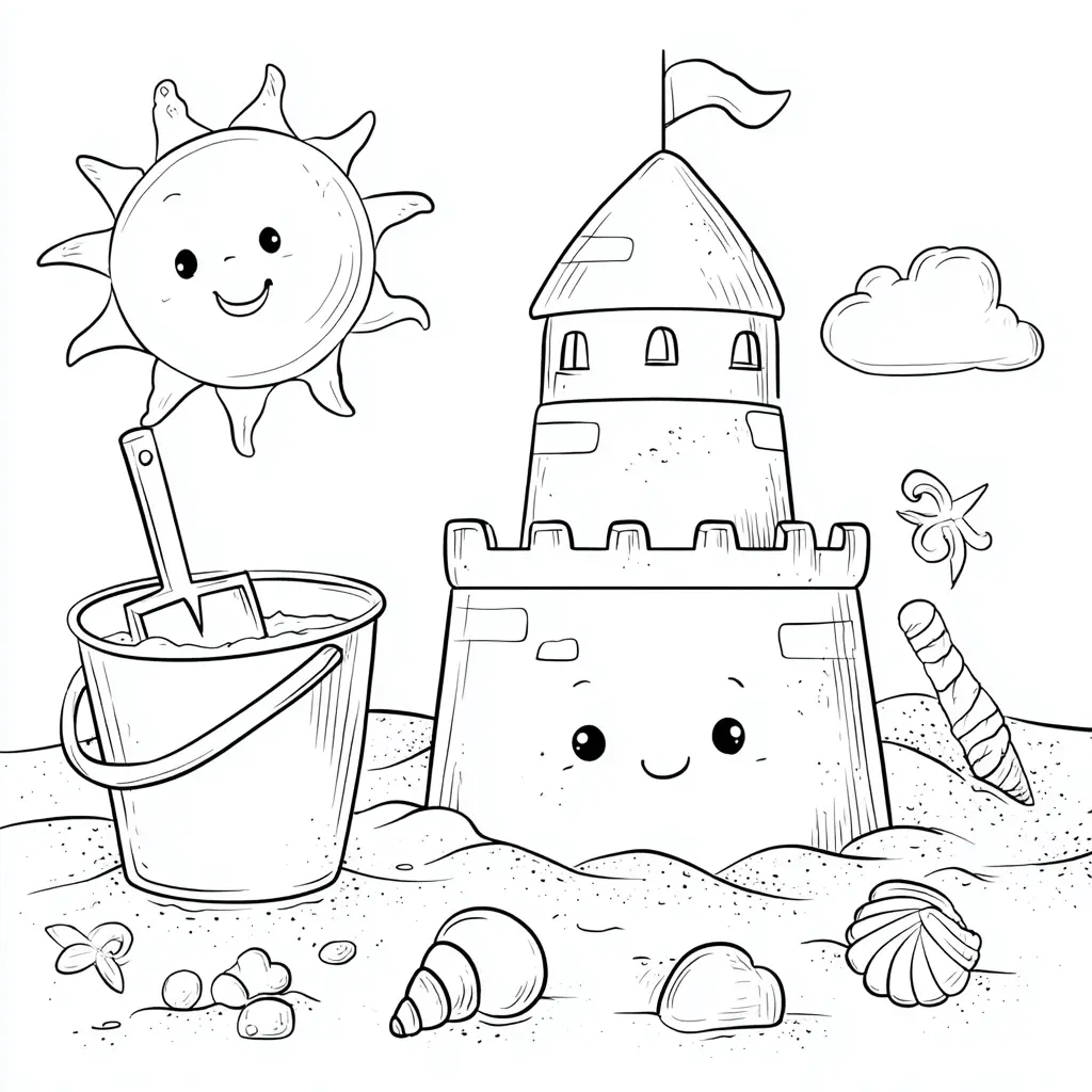 Dibujo de castillo kawaii de arena para colorear Dibujo de castillo kawaii de arena para colorear