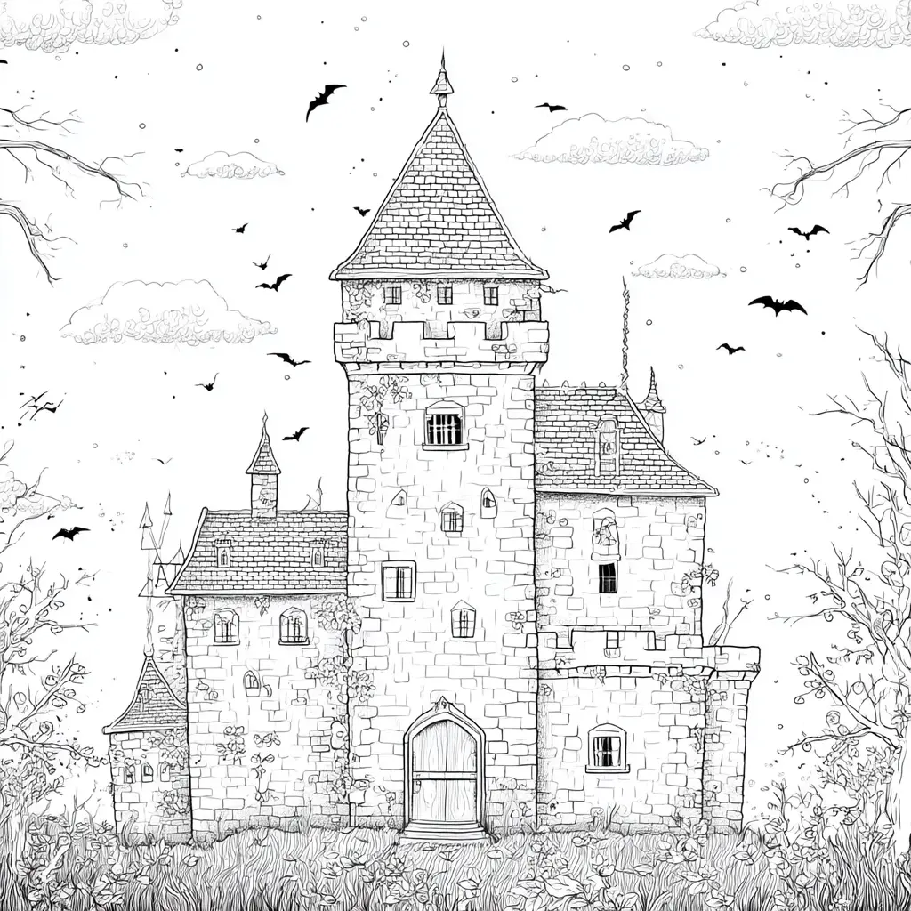 Dibujo de castillo de murciélagos para colorear Dibujo de castillo de murciélagos para colorear