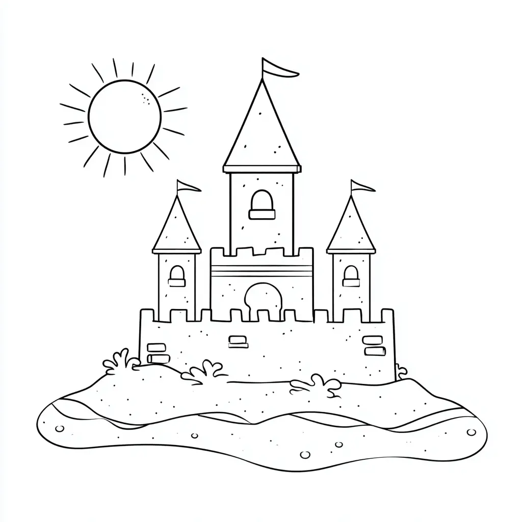 Dibujo de maqueta de castillo soleado para colorear Dibujo de maqueta de castillo soleado para colorear