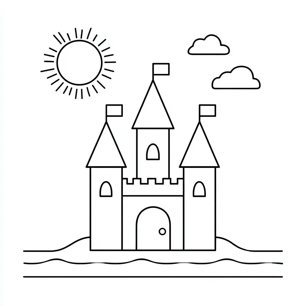 Dibujo de castillo medieval simple para colorear Dibujo de castillo medieval simple para colorear