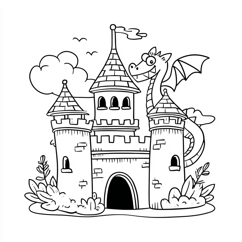 Dibujo de castillo del dragón para colorear Dibujo de castillo del dragón para colorear