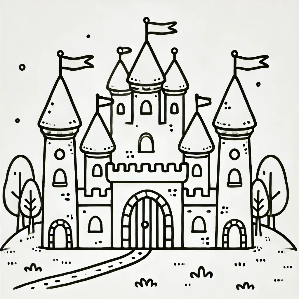 Dibujo de castillo con múltiples torres para colorear Dibujo de castillo con múltiples torres para colorear
