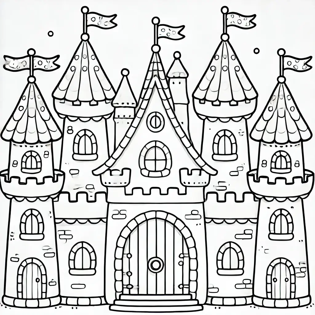 Dibujo de bonito castillo medieval para colorear Dibujo de bonito castillo medieval para colorear