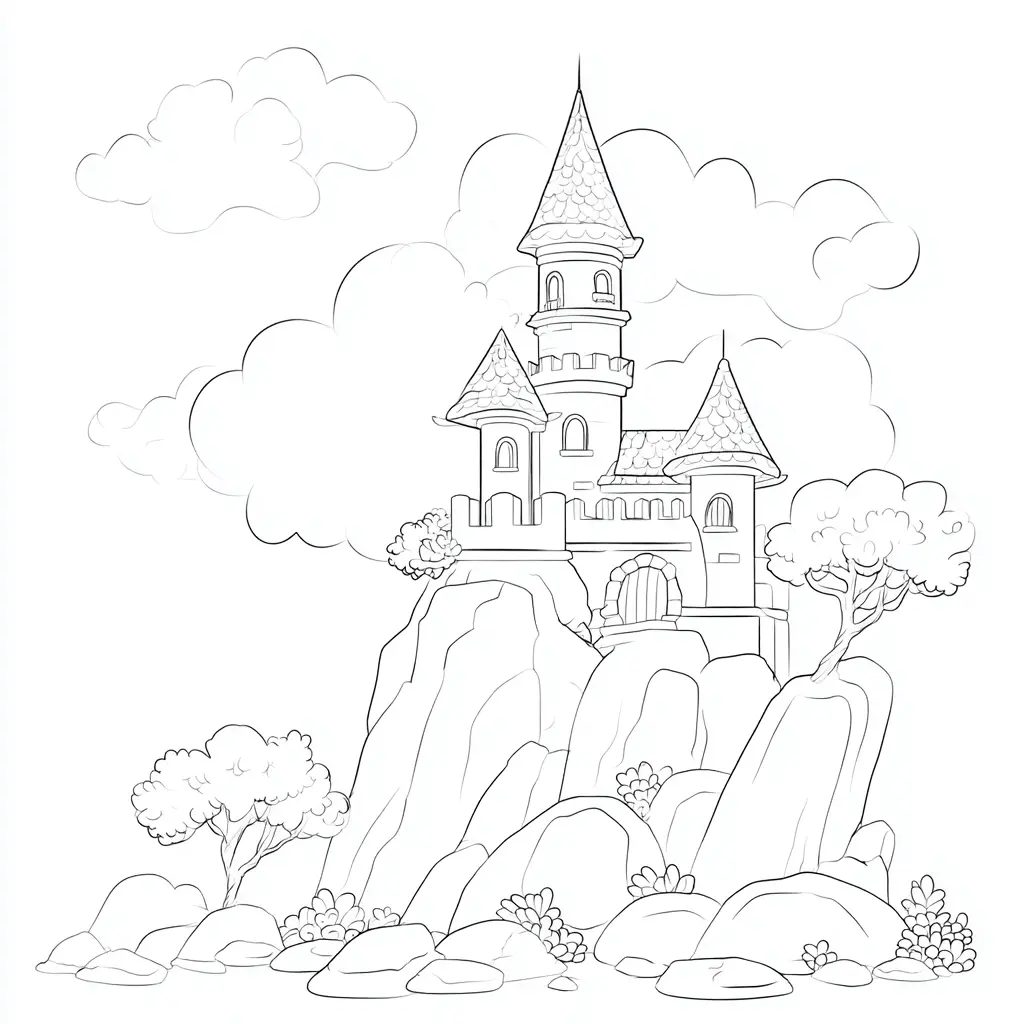 Dibujo de castillo en el acantilado para colorear Dibujo de castillo en el acantilado para colorear