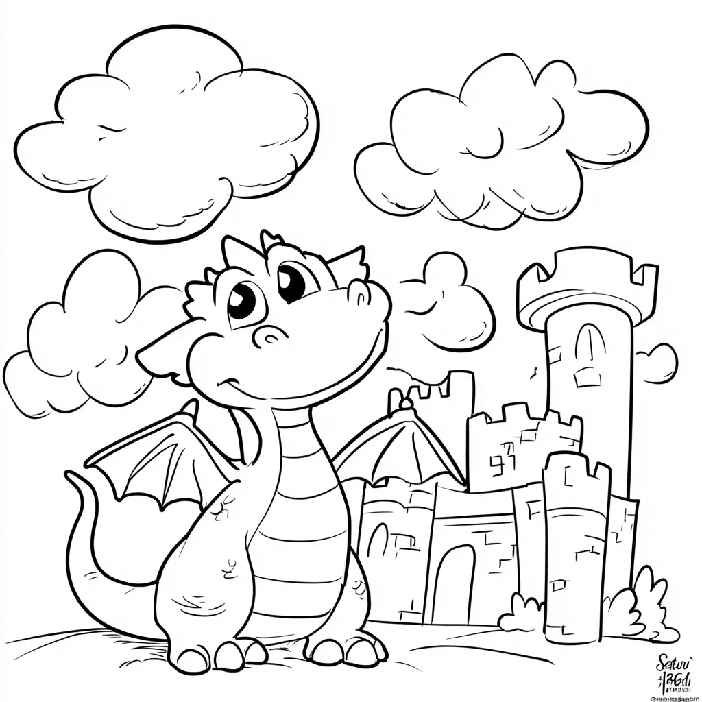 Dibujo de dragón del castillo encantado para colorear Dibujo de dragón del castillo encantado para colorear