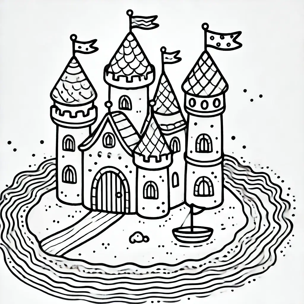 Dibujo de castillo rodeado de agua para colorear Dibujo de castillo rodeado de agua para colorear