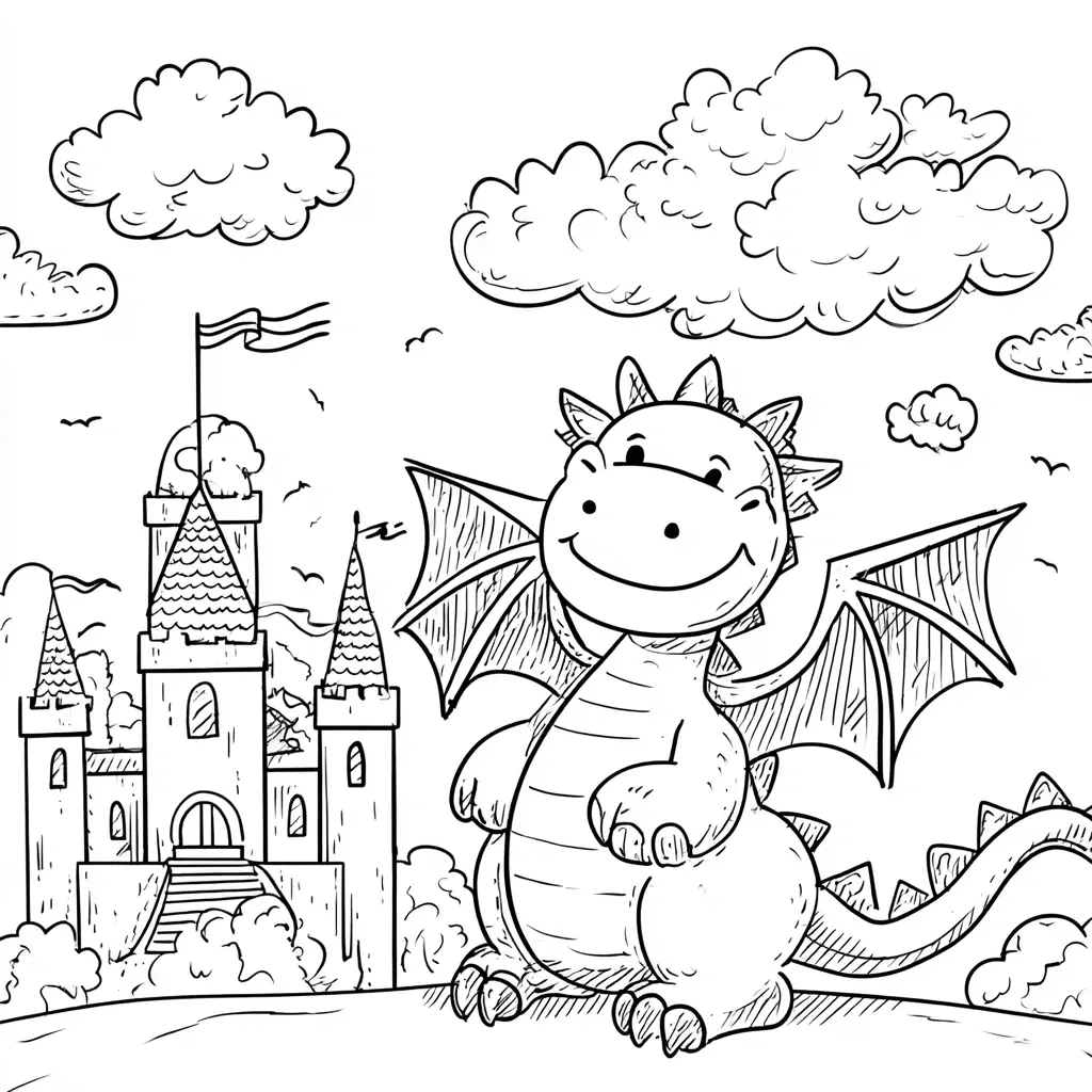 Dibujo de el castillo y el dragón para colorear Dibujo de el castillo y el dragón para colorear