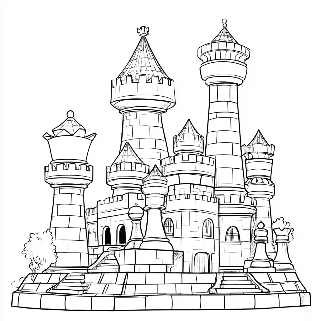 Dibujo de castillo figuras de ajedrez para colorear Dibujo de castillo figuras de ajedrez para colorear