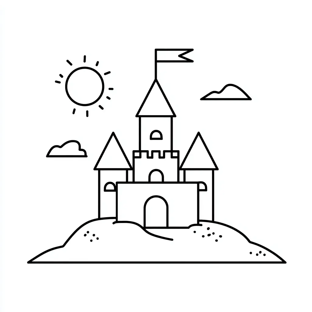 Dibujo de castillo simple en la colina para colorear Dibujo de castillo simple en la colina para colorear