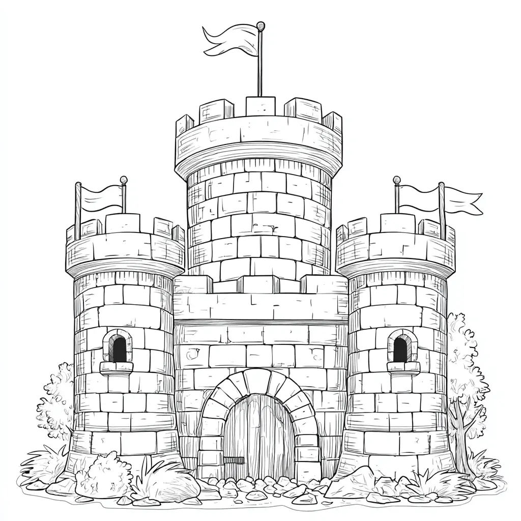 Dibujo de fachada de castillo de piedra para colorear Dibujo de fachada de castillo de piedra para colorear