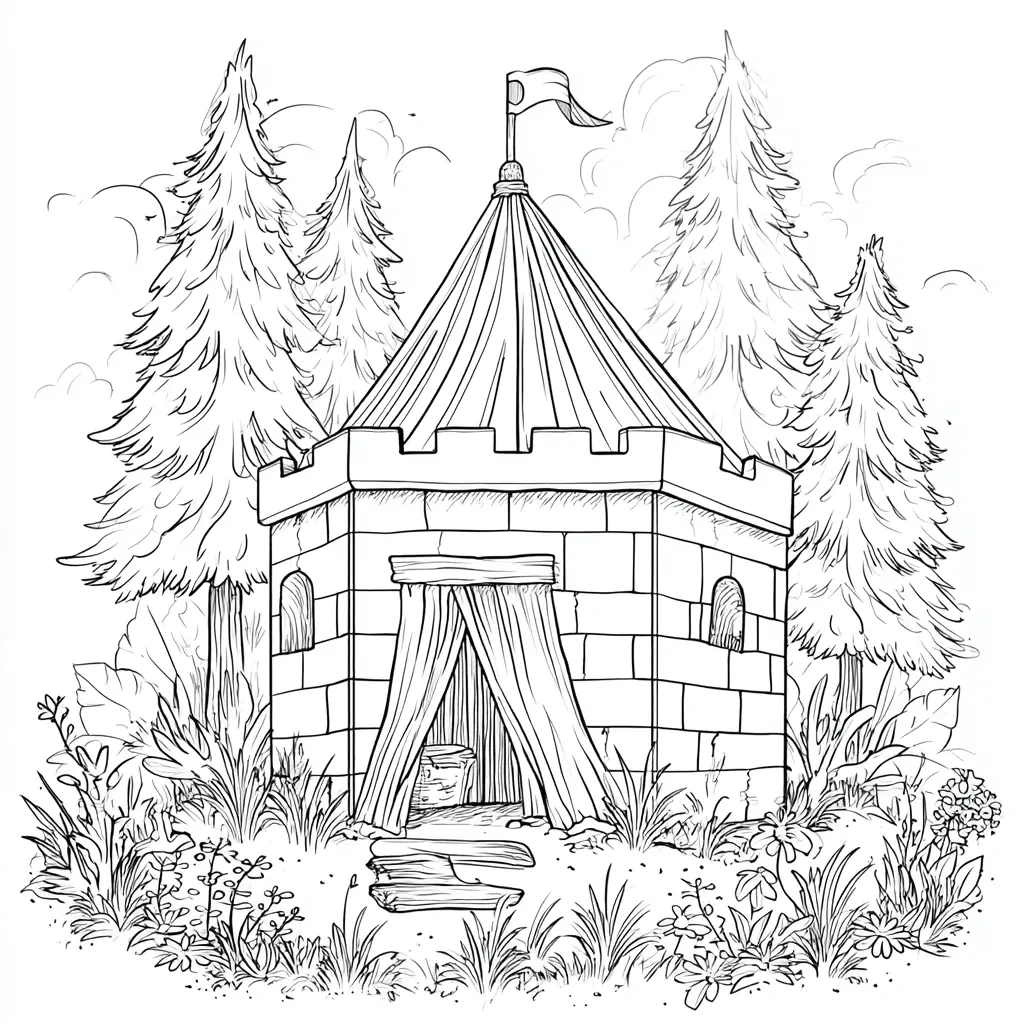 Dibujo de castillo refugio del bosque para colorear Dibujo de castillo refugio del bosque para colorear