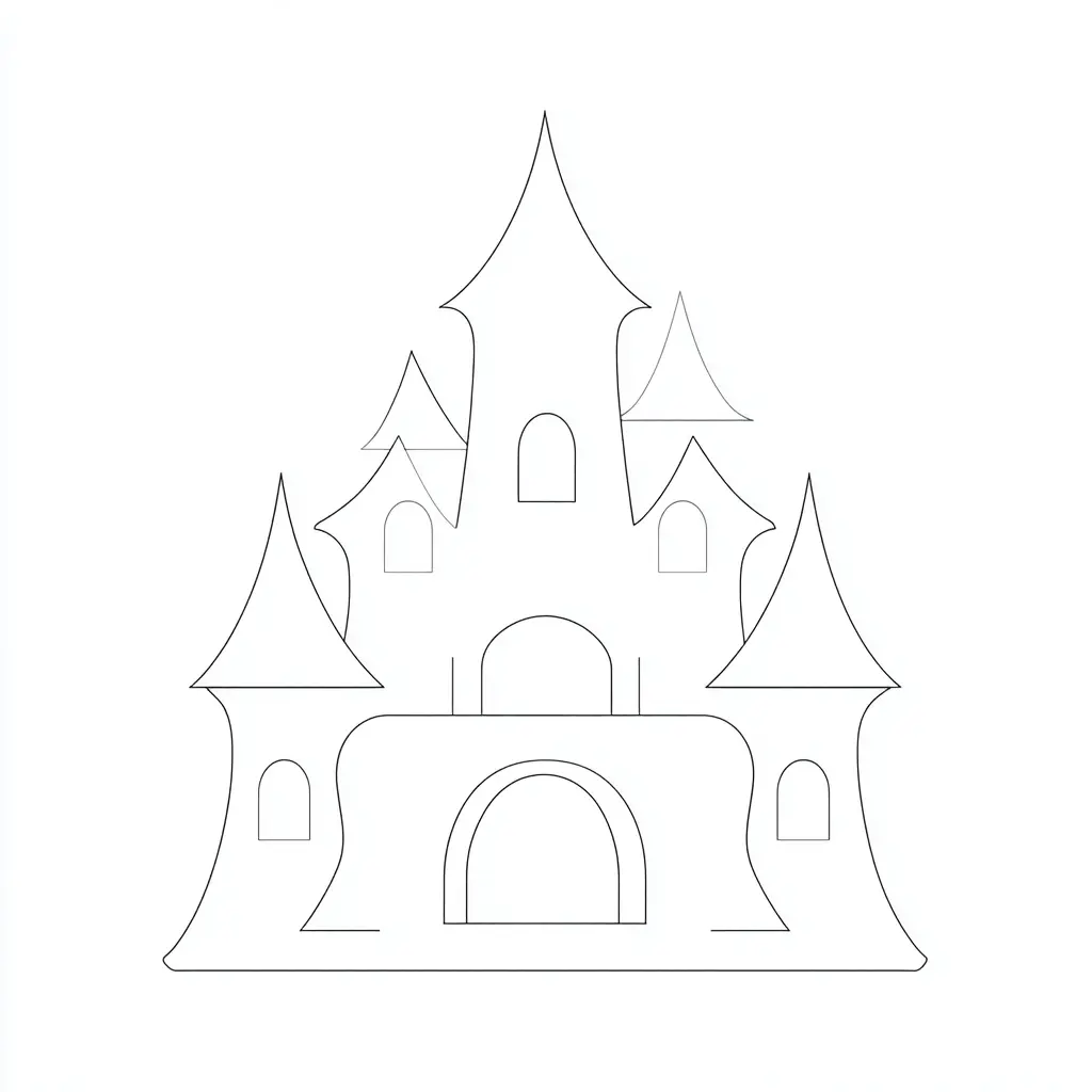 Dibujo de contorno de castillo medieval para colorear Dibujo de contorno de castillo medieval para colorear