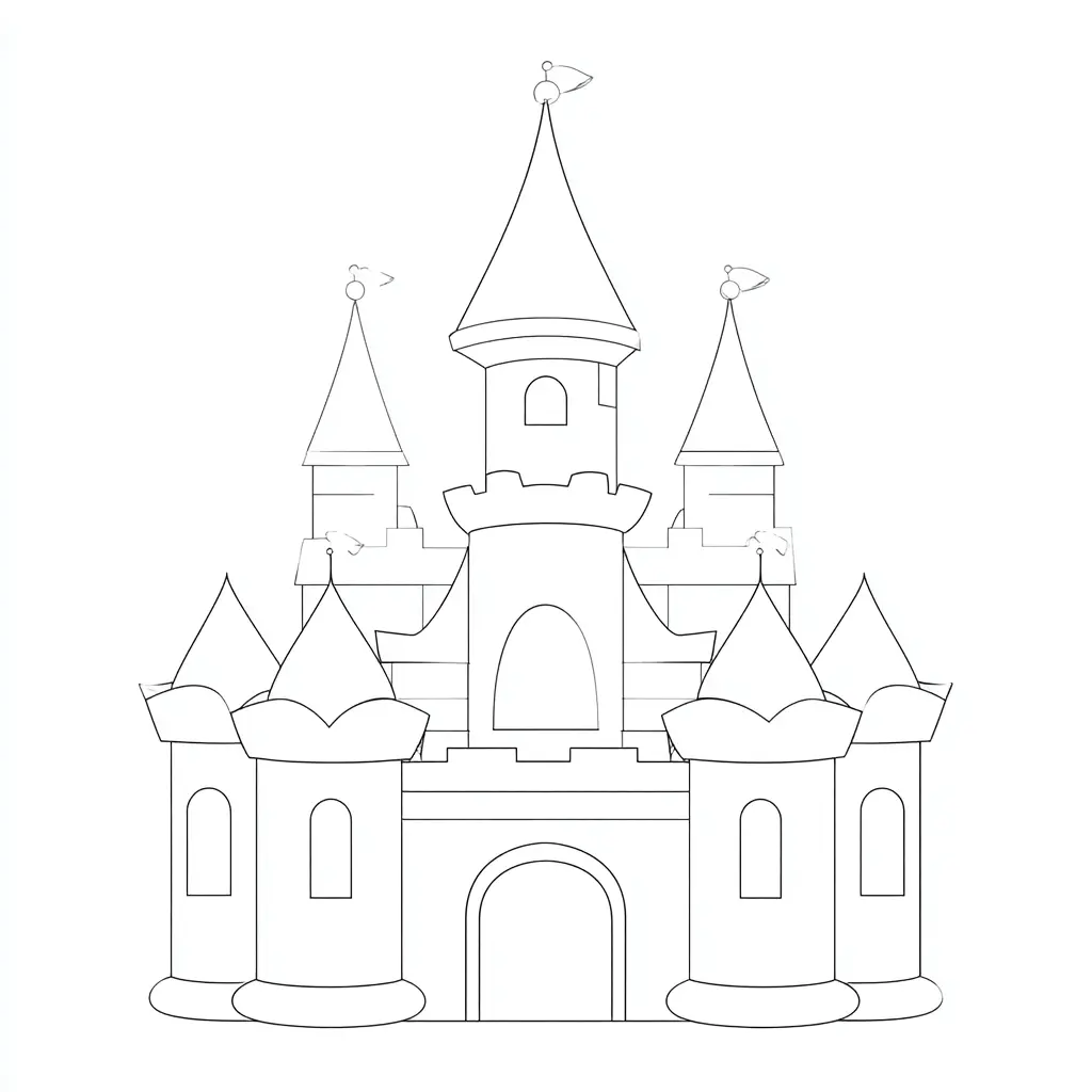 Dibujo de trazo fino de un castillo para colorear Dibujo de trazo fino de un castillo para colorear