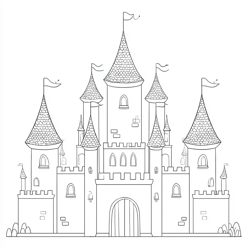 Dibujo de elegante castillo medieval para colorear Dibujo de elegante castillo medieval para colorear