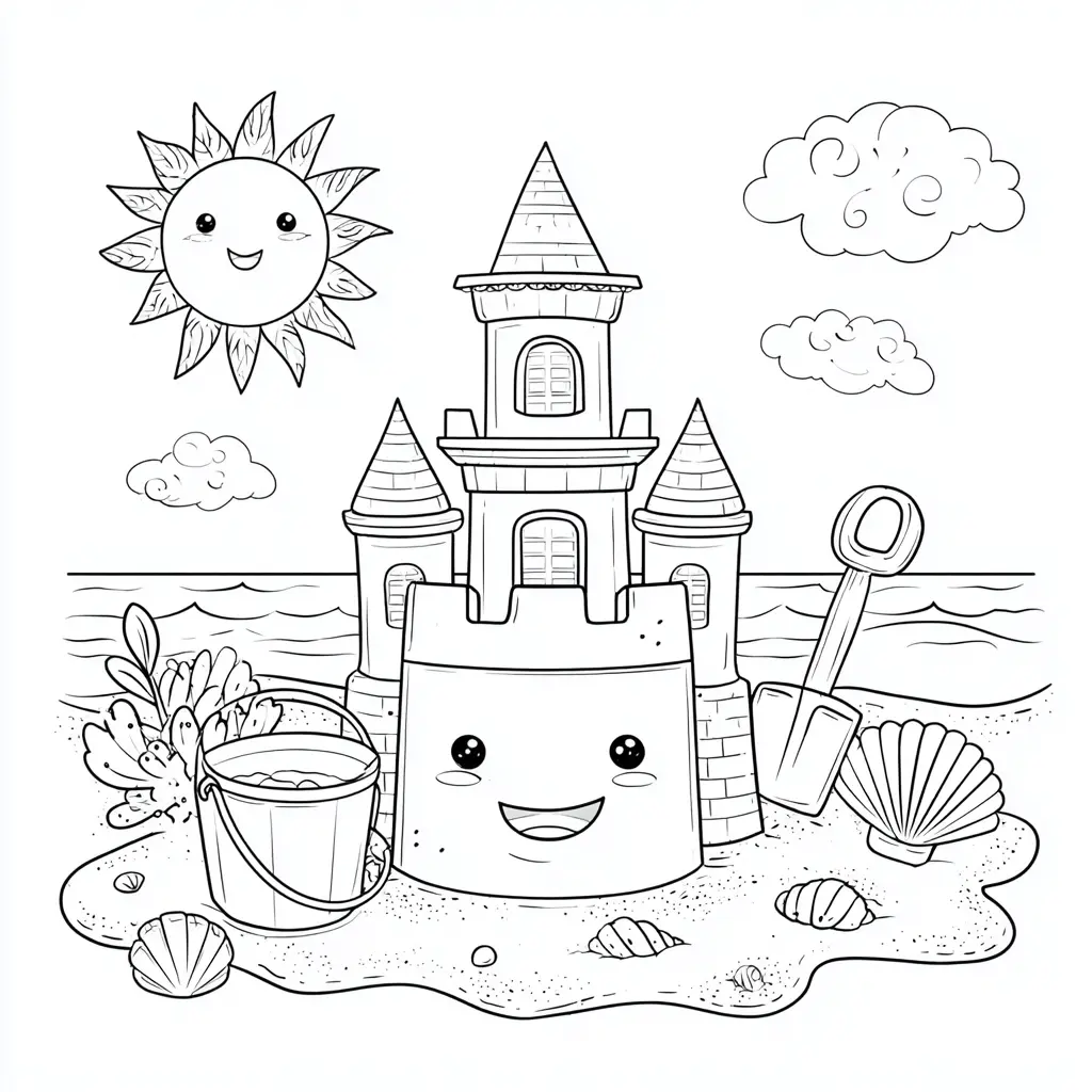 Dibujo de castillo de arena kawaii para colorear Dibujo de castillo de arena kawaii para colorear