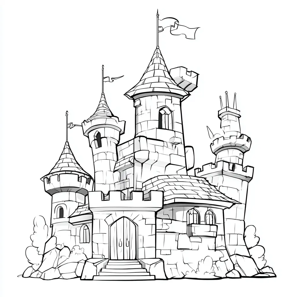 Dibujo de castillo medieval de piedra para colorear Dibujo de castillo medieval de piedra para colorear
